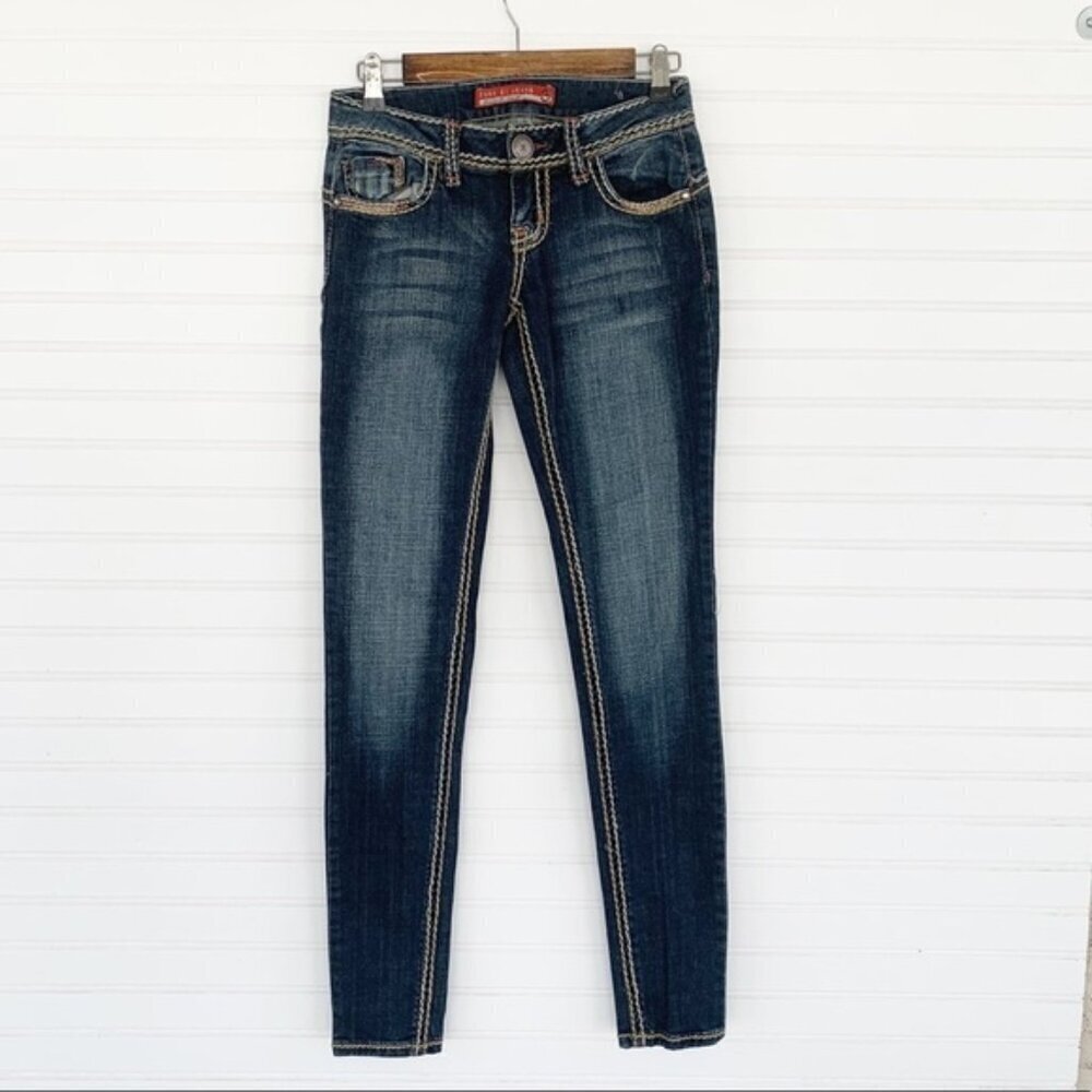 Zana Di Rockin Denim Skinny Jeans Size 3 Dark Wash Thick Stitch Low Rise Y2K